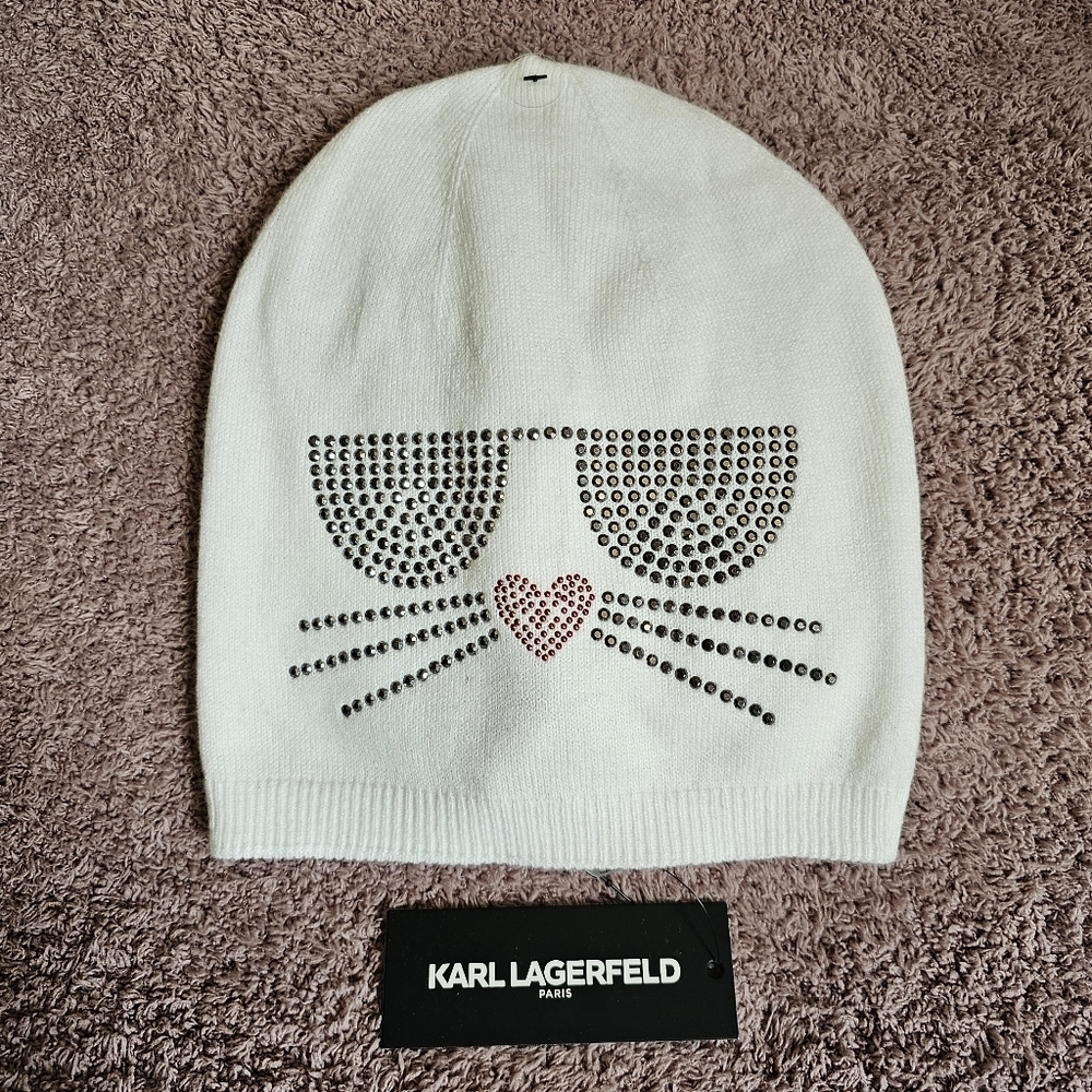 NWT Karl Lagerfeld Cat Design Beanie - Picture 1 of 3